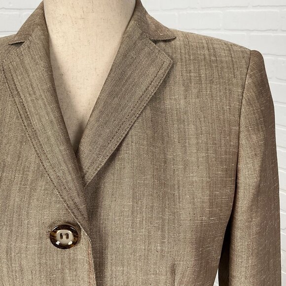 Kasper Blazer Women 4P Tan White Shimmer Woven Fitted Classic‎ Career Notch VTG - Picture 2 of 12